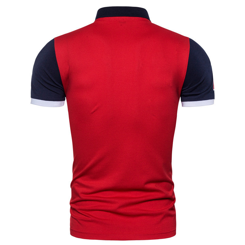 Men's Summer Color Patchwork Slim Fit Business Casual Lapel Collar Polo Shirts Golf Shirt