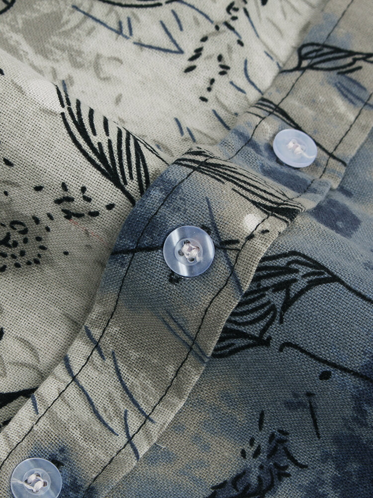 Mens Chinese Style Abstract Printing Short Sleeve Loose Casual Shirts