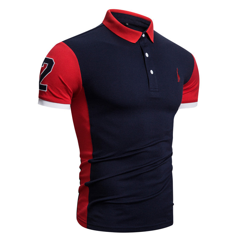 Men's Summer Color Patchwork Slim Fit Business Casual Lapel Collar Polo Shirts Golf Shirt