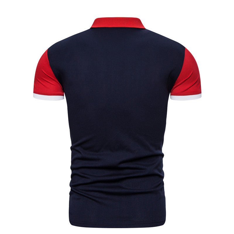 Men's Summer Color Patchwork Slim Fit Business Casual Lapel Collar Polo Shirts Golf Shirt
