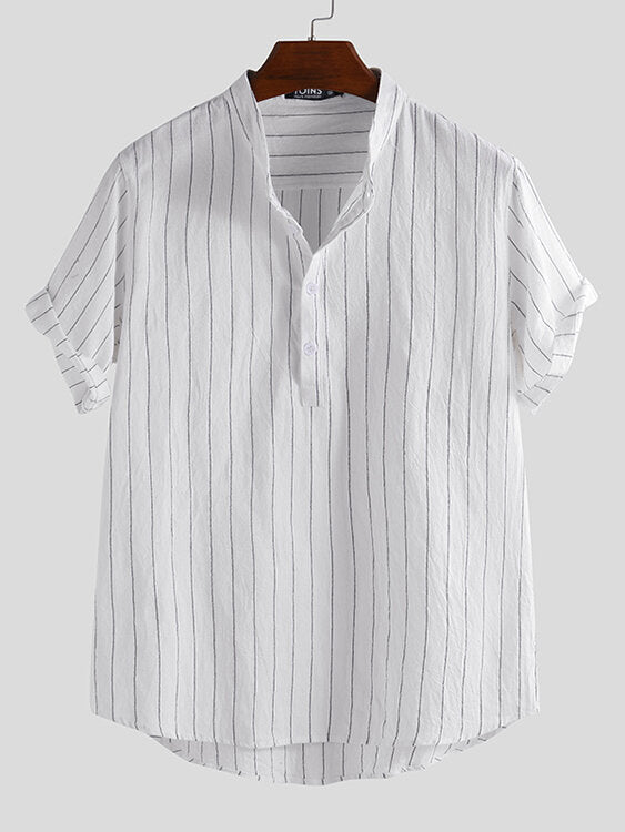 Mens Casual Summer Breathble V-neck Striped Short Sleeve T-Shirts