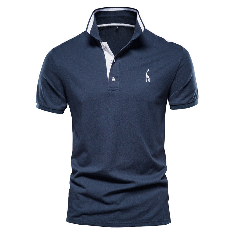 Men's Summer Embroidery Logo Slim Fit Business Casual Trim Collar Polo Shirts