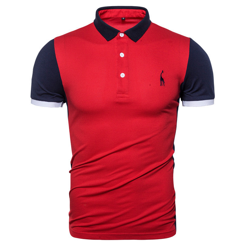 Men's Summer Color Patchwork Slim Fit Business Casual Lapel Collar Polo Shirts Golf Shirt