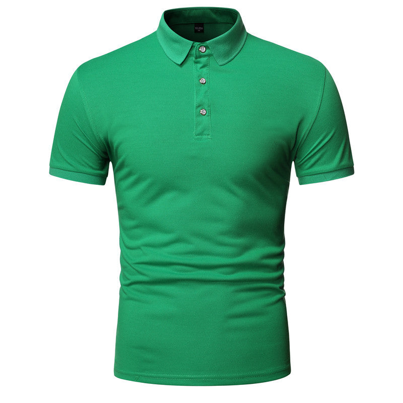 Men's Large Size Solid Color Slim Fit Business Casual Lapel Collar Polo Shirts Golf Shirt