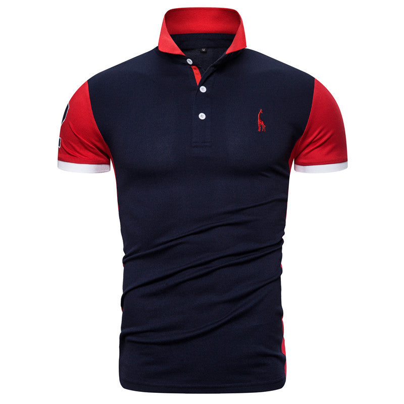 Men's Summer Color Patchwork Slim Fit Business Casual Lapel Collar Polo Shirts Golf Shirt