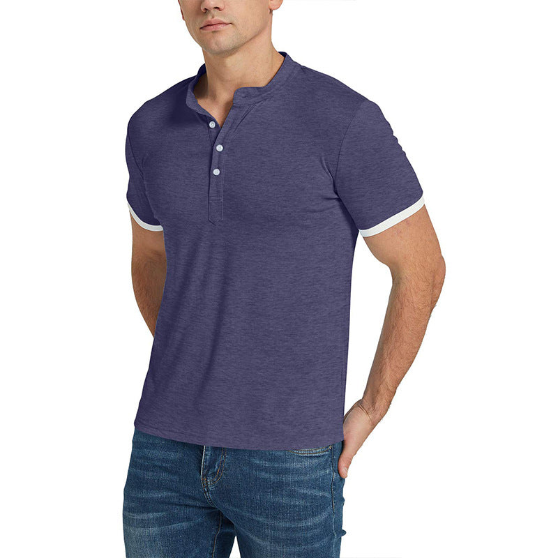 Men's Summer Splicing Slim Fit Business Casual Lapel Collar Polo Shirts Golf Shirt