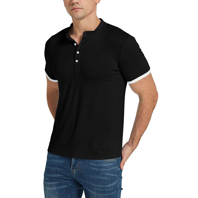 Men's Summer Splicing Slim Fit Business Casual Lapel Collar Polo Shirts Golf Shirt