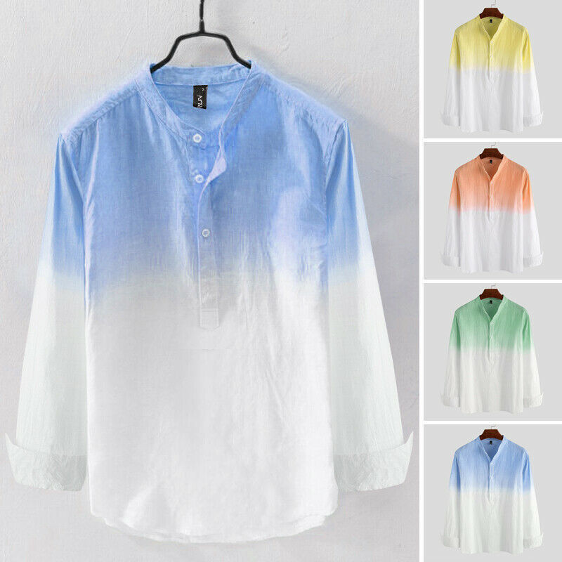 Men's spring and summer casual gradient long-sleeved shirt