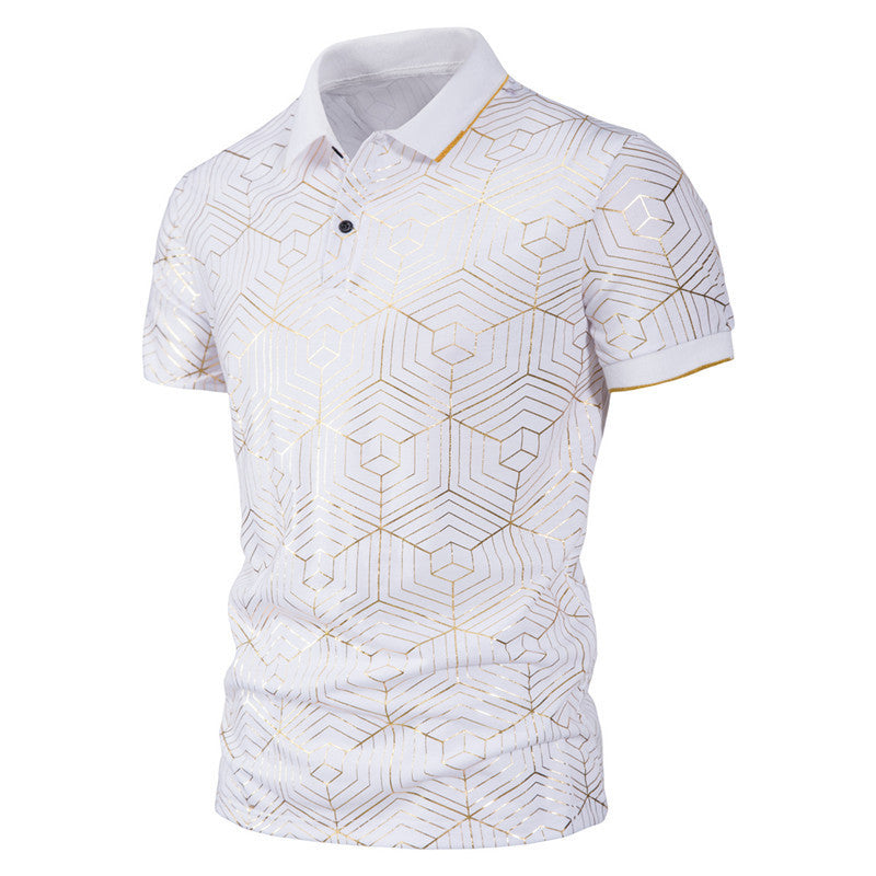 Men's Large Size Spider Web Hot Stamping Slim Fit Business Casual Lapel Collar Polo Shirts Golf Shirt
