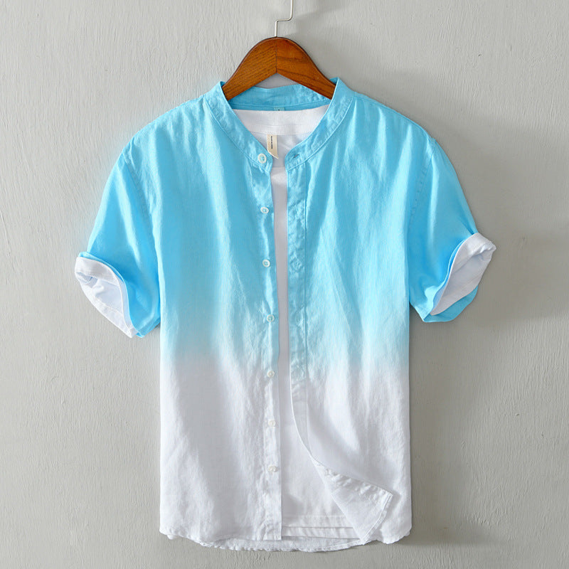 Men's casual small stand-up collar gradient shirt