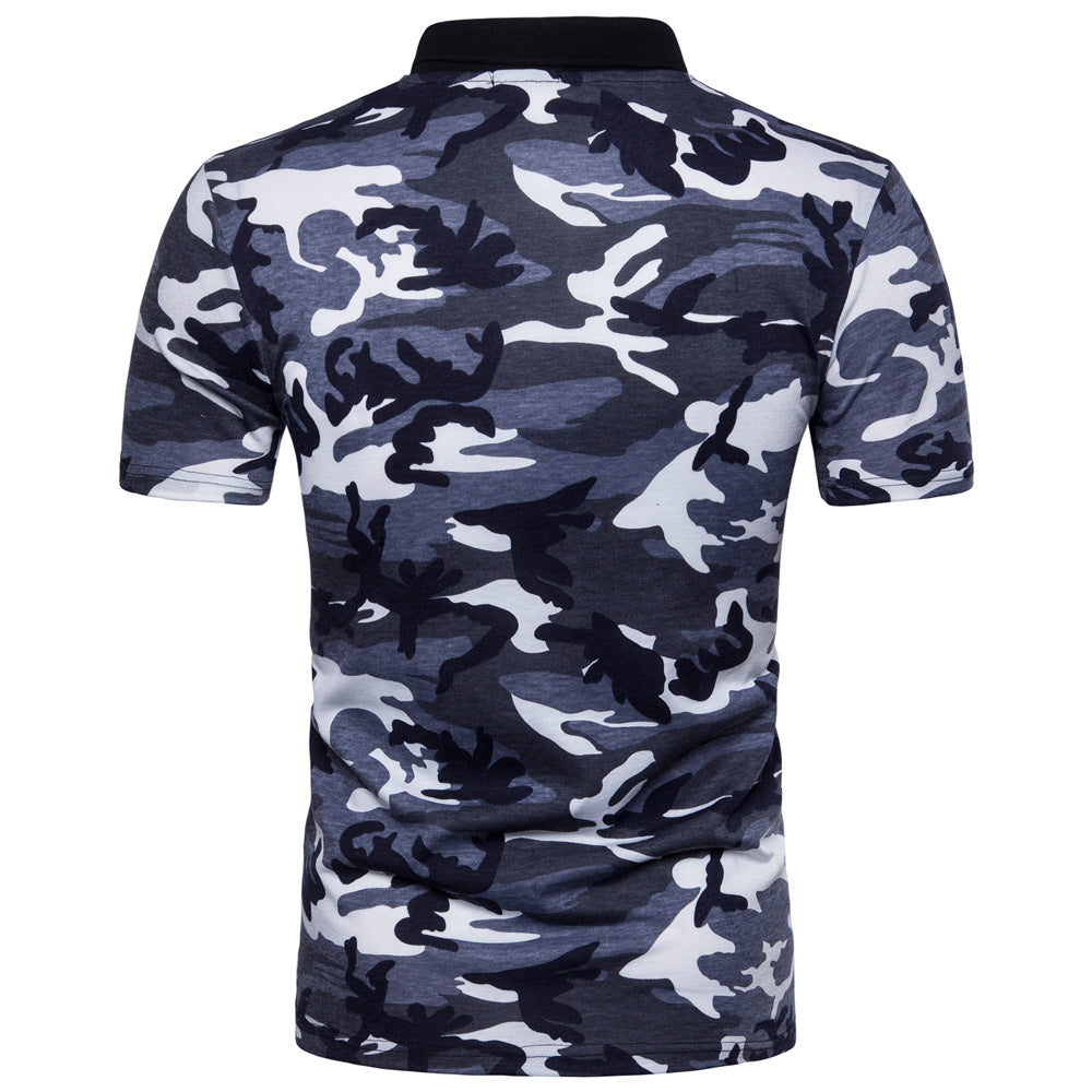 Men's Large Size Camouflage Print Slim Fit Business Casual Lapel Collar Polo Shirts Golf Shirt