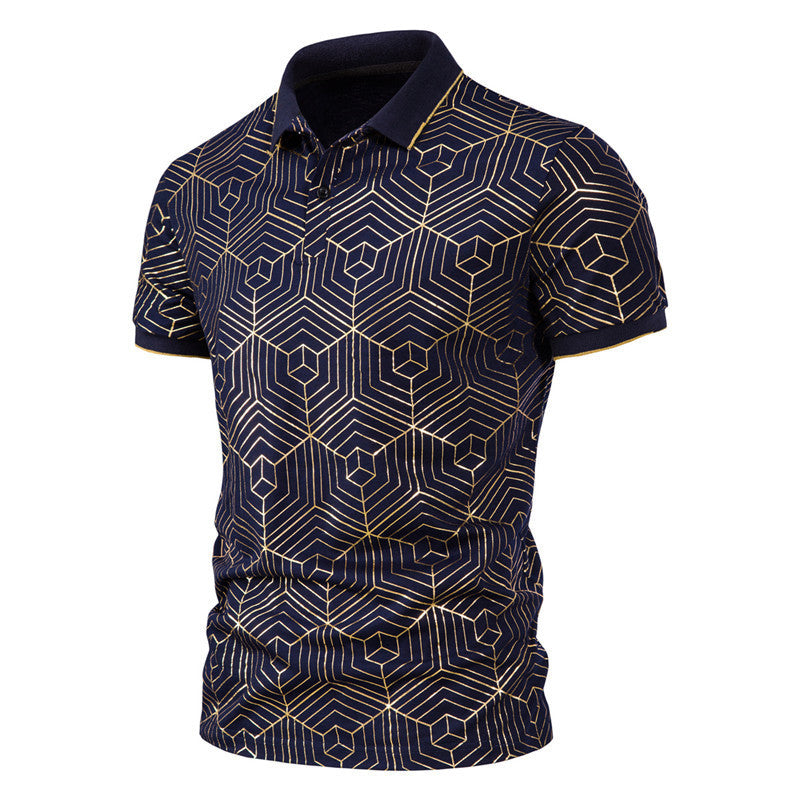 Men's Large Size Spider Web Hot Stamping Slim Fit Business Casual Lapel Collar Polo Shirts Golf Shirt