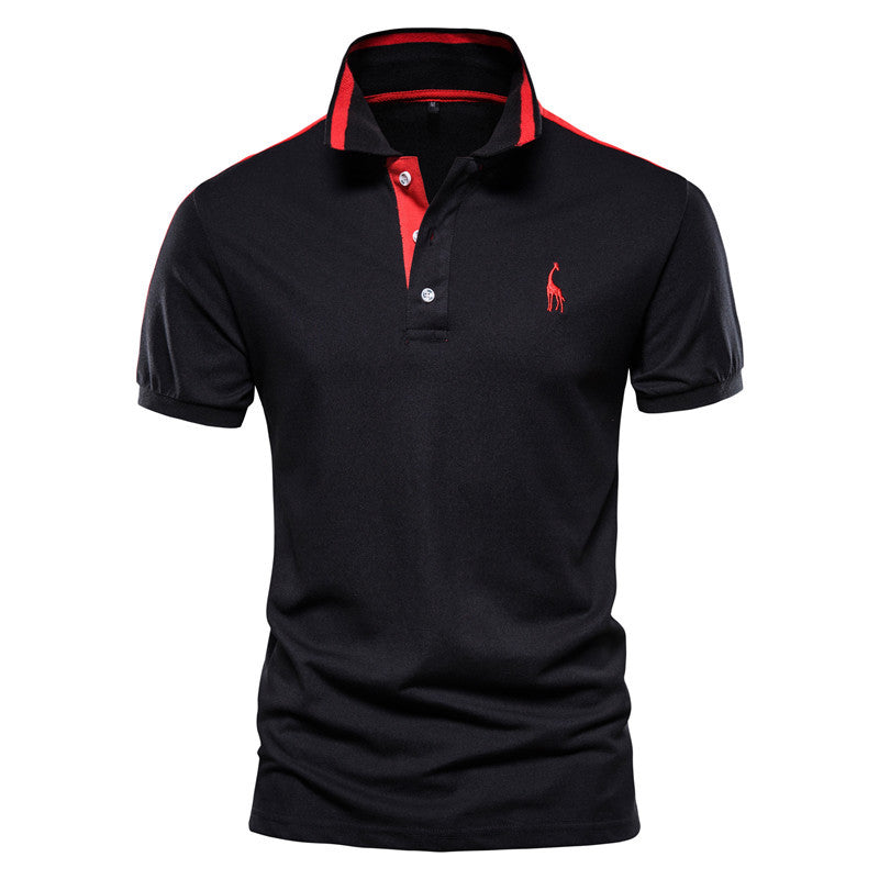 Men's Summer Embroidery Logo Slim Fit Business Casual Trim Collar Polo Shirts
