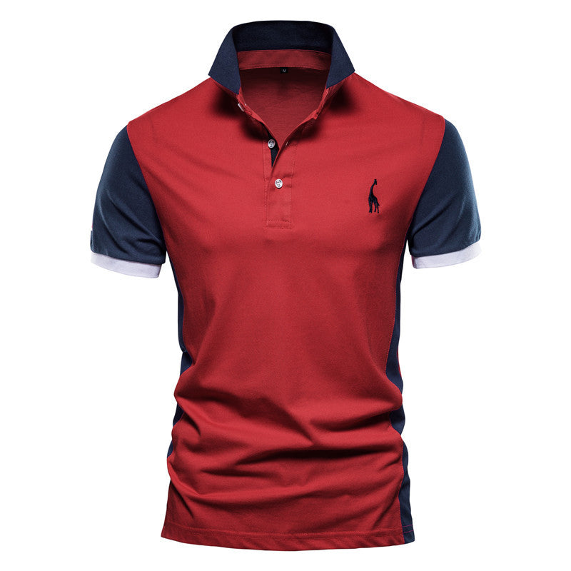 Men's Summer Color Patchwork Slim Fit Business Casual Lapel Collar Polo Shirts Golf Shirt