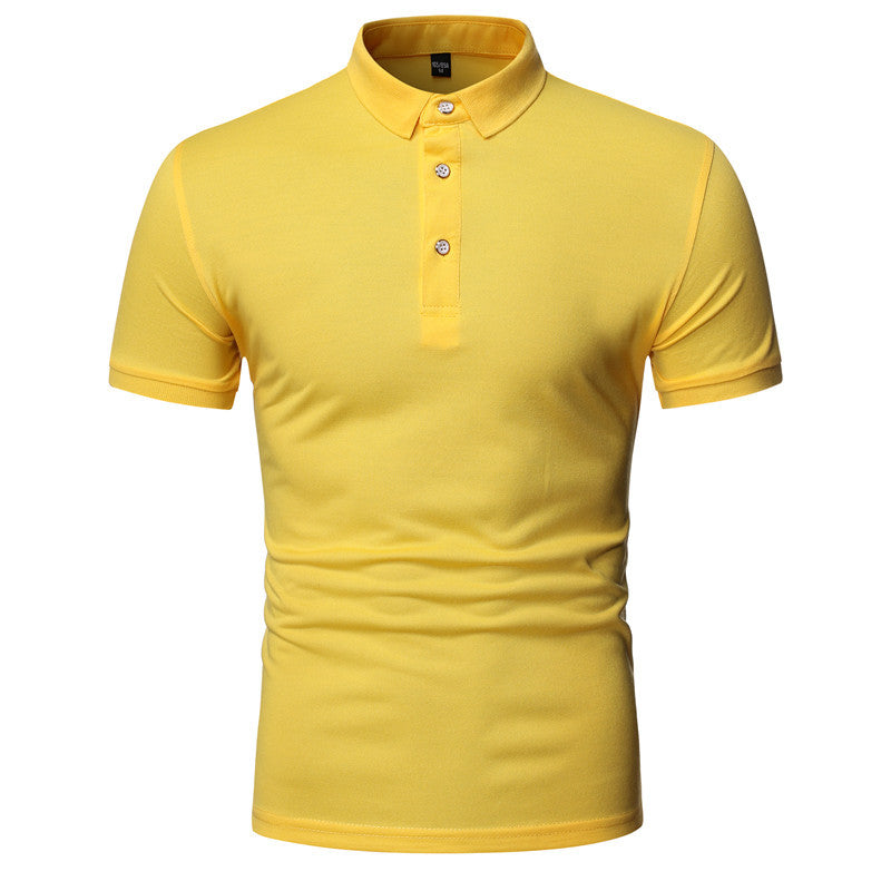 Men's Large Size Solid Color Slim Fit Business Casual Lapel Collar Polo Shirts Golf Shirt