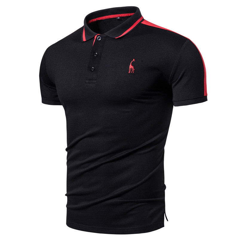 Men's Summer Embroidery Logo Slim Fit Business Casual Trim Collar Polo Shirts