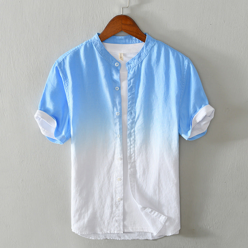Men's casual small stand-up collar gradient shirt