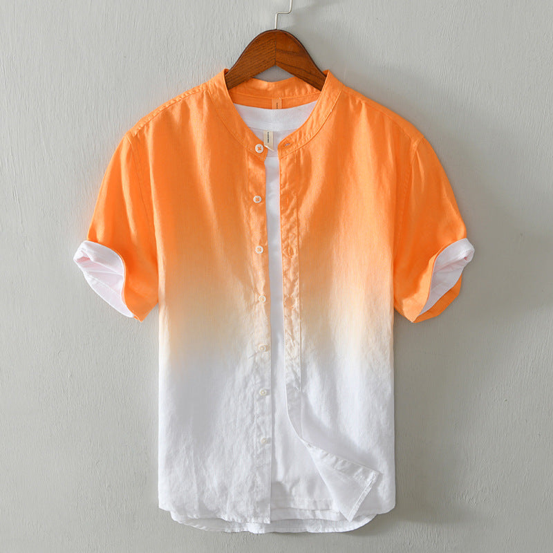 Men's casual small stand-up collar gradient shirt