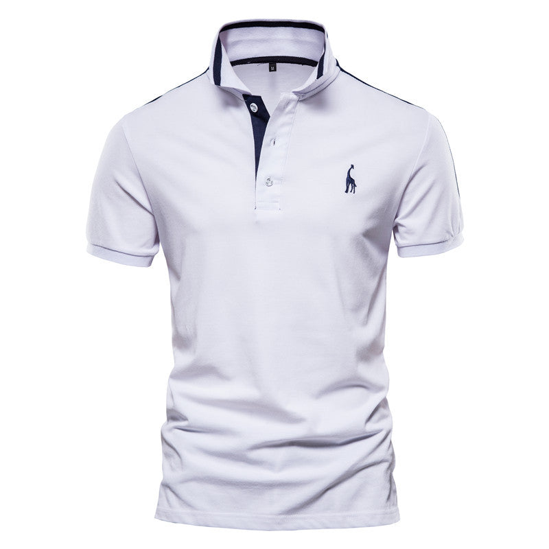 Men's Summer Embroidery Logo Slim Fit Business Casual Trim Collar Polo Shirts