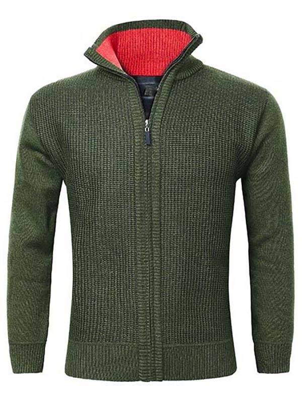 Winter Knitted Woolen Blending Thick Polar Fleece Lining Sweater Cardigans for Men