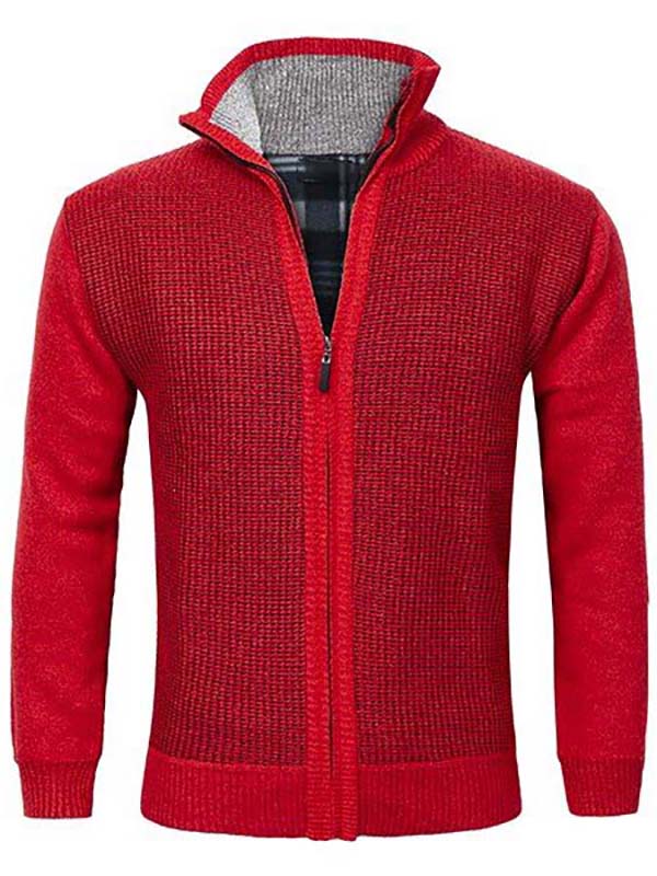 Winter Knitted Woolen Blending Thick Polar Fleece Lining Sweater Cardigans for Men