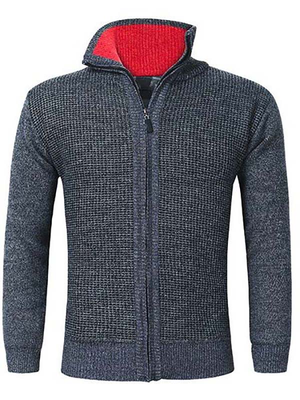 Winter Knitted Woolen Blending Thick Polar Fleece Lining Sweater Cardigans for Men