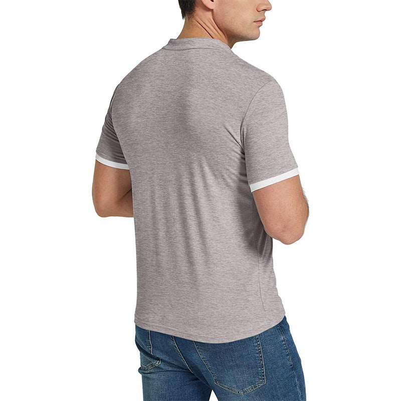 Men's Summer Splicing Slim Fit Business Casual Lapel Collar Polo Shirts Golf Shirt