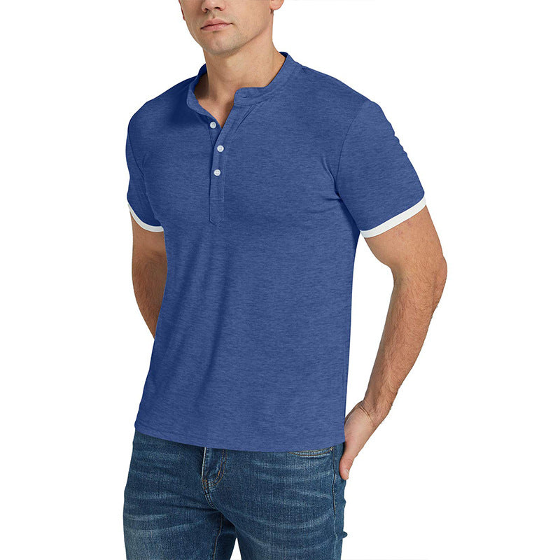 Men's Summer Splicing Slim Fit Business Casual Lapel Collar Polo Shirts Golf Shirt
