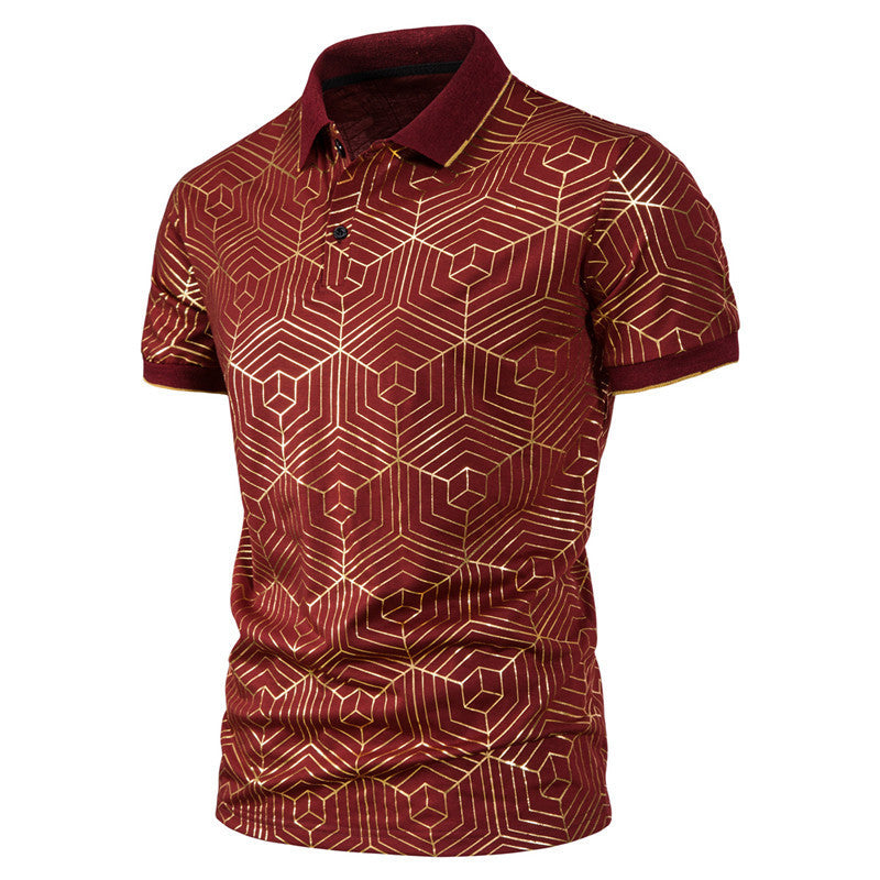 Men's Large Size Spider Web Hot Stamping Slim Fit Business Casual Lapel Collar Polo Shirts Golf Shirt