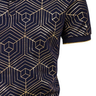 Men's Large Size Spider Web Hot Stamping Slim Fit Business Casual Lapel Collar Polo Shirts Golf Shirt