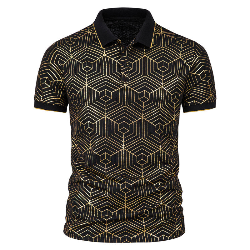 Men's Large Size Spider Web Hot Stamping Slim Fit Business Casual Lapel Collar Polo Shirts Golf Shirt