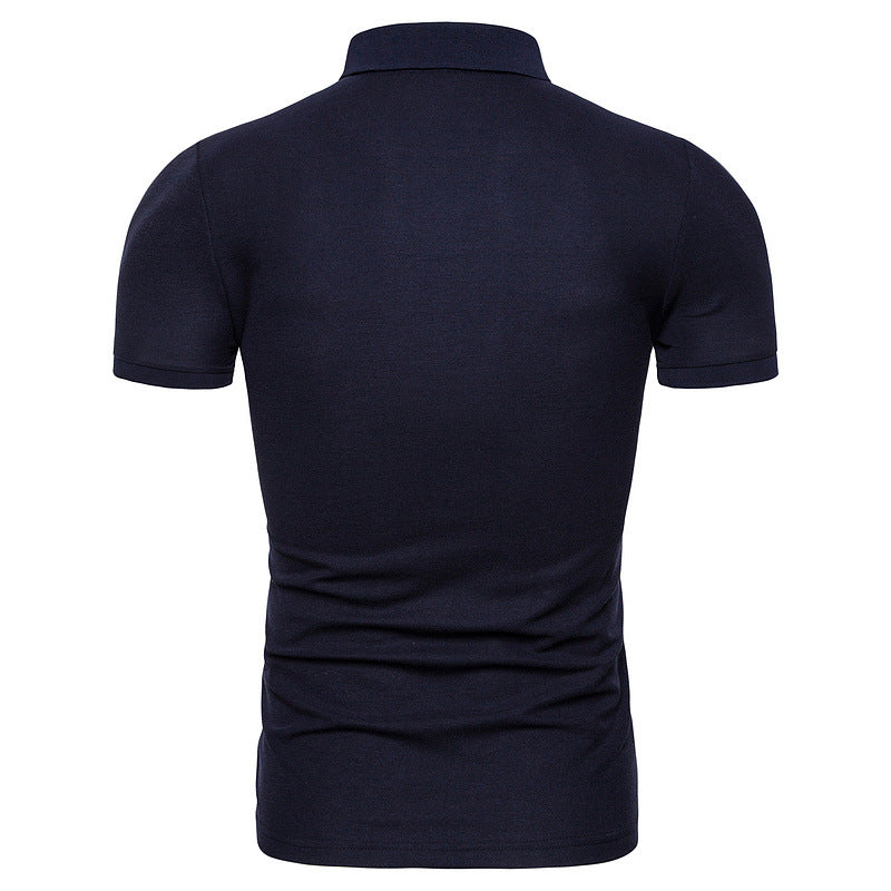 Men's Summer Solid Color Slim Fit Business Casual Zipper Collar Polo Shirts
