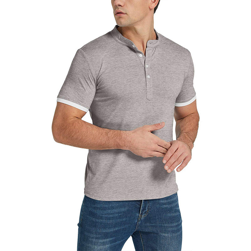 Men's Summer Splicing Slim Fit Business Casual Lapel Collar Polo Shirts Golf Shirt