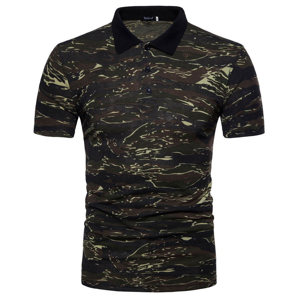 Men's Large Size Camouflage Print Slim Fit Business Casual Lapel Collar Polo Shirts Golf Shirt