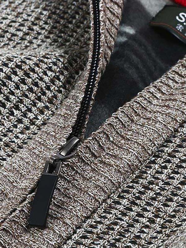 Winter Knitted Woolen Blending Thick Polar Fleece Lining Sweater Cardigans for Men