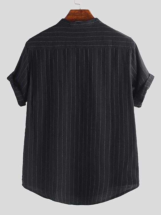 Mens Casual Summer Breathble V-neck Striped Short Sleeve T-Shirts