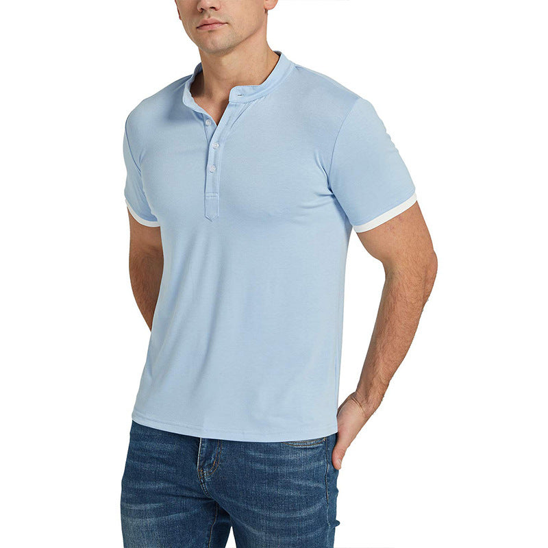 Men's Summer Splicing Slim Fit Business Casual Lapel Collar Polo Shirts Golf Shirt