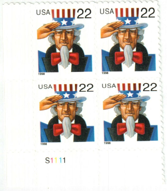 1998 22c Uncle Sam First Class Postage Stamps