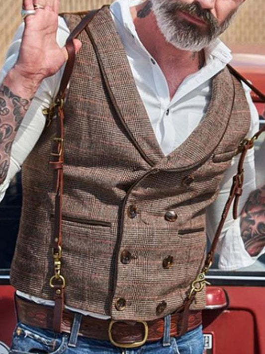 Vintage check V-neck slim vest