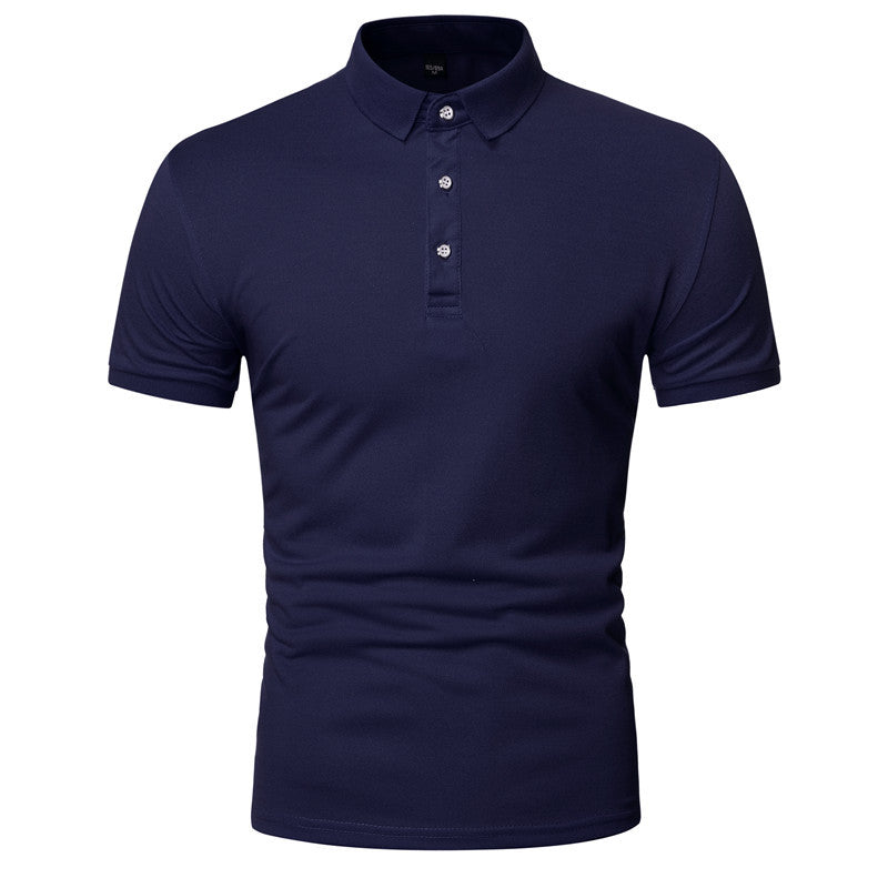 Men's  Large Size Solid Color Slim Fit Business Casual Lapel Collar Polo Shirts Golf Shirt