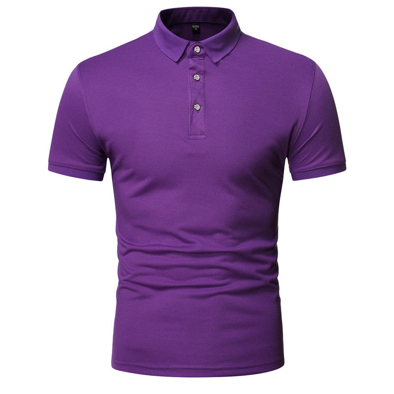 Men's  Large Size Solid Color Slim Fit Business Casual Lapel Collar Polo Shirts Golf Shirt